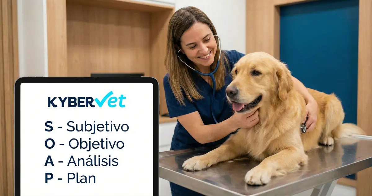 Veterinario tomando notas durante una consulta mientras atiende a un paciente
